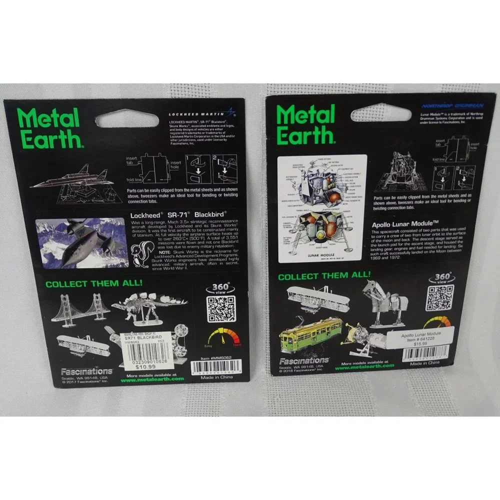 4 Metal Earth Model Kits Tractor Ferris Wheel SR-71 Blackbird Apollo Lunar Modul